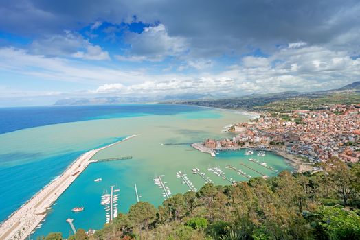 Aerial view of Castellamare del Golfo in Sicily, Italy