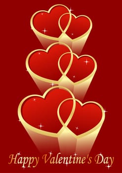 greeting card with hearts on a red background Valentine's Day