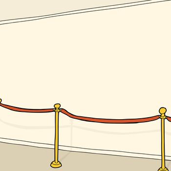 Blank interior wall with gold and velvet stanchion