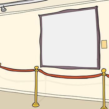 Large blank picture frame and stanchion in room