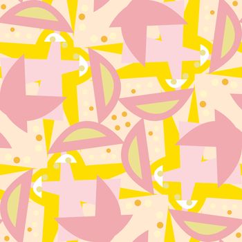 Seamless background pattern of yellow and pink shapes