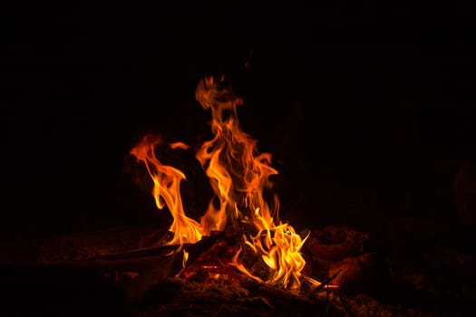 campfire in darkness on a mountain in Chiang Rai Thailand