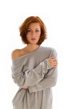 redhead on white background