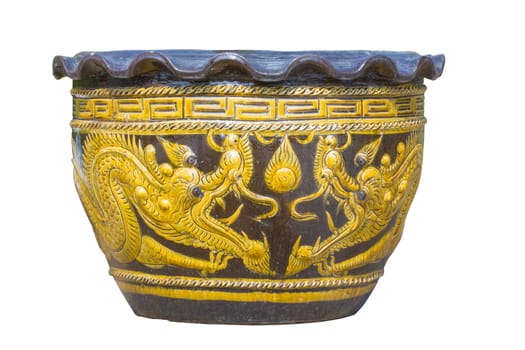 Chinese bowl with dragon pattern on white background