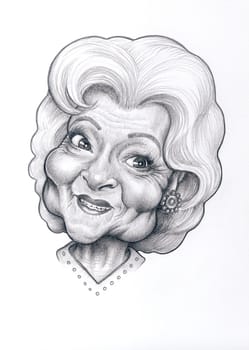 Betty White Graphite Caricature Drawing with White Background