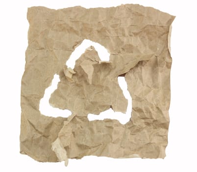 recycle logo made from used brown paper in white background