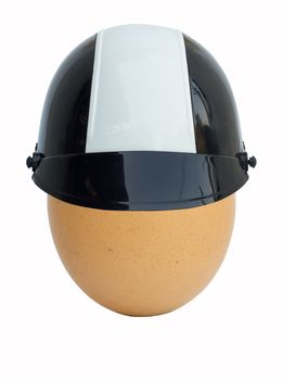 egg in helmet on isolated white background