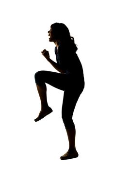 Silhouette of young Asian woman pose, full length portrait isolated.