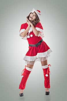 Smile happy Asian Christmas girl, isolated full length portrait.