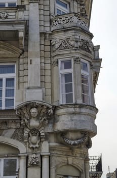 Fragment of ancient building with rich decoration and oriel in centre of Ruse town, Bulgaria    from 1897 year