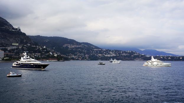 Luxury yacht in the harbor next to the cruise terminal.