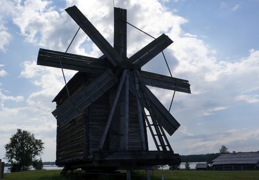 Old Russian windmill in a field, a wonderful rustic look, the background.