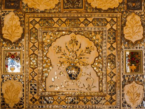 Decoration of mirrored silver tiles at Amer Palace in Jaipur, Rajasthan, India