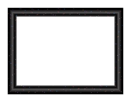 Convex rectangular empty frame for paintings and photographs depicting the luminous stars in the black sky background