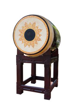 Traditional Thai drums instrument used in war isolated on white background