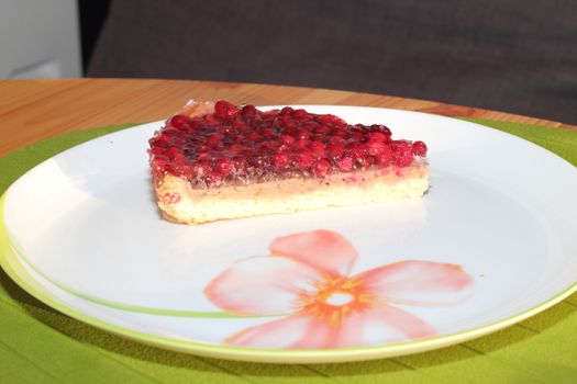 Piece of cake with cranberries on a shortcake dough