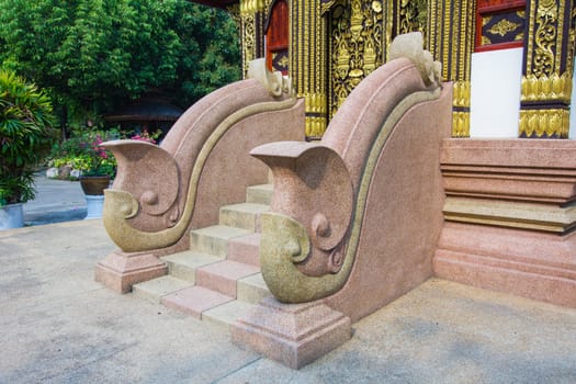 stone stairs and handrail of a temple in Thailand