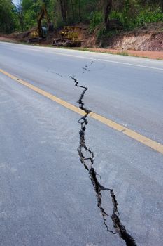 broken road by an earthquake in Chiang Rai, thailand