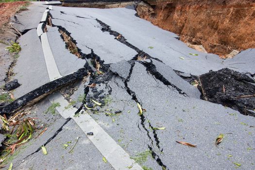 broken road by an earthquake in Chiang Rai, thailand