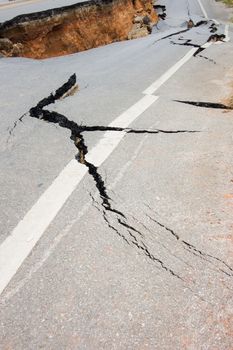 broken road by an earthquake in Chiang Rai, thailand