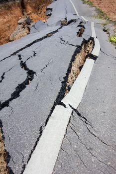 broken road by an earthquake in Chiang Rai, thailand