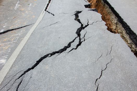 broken road by an earthquake in Chiang Rai, thailand