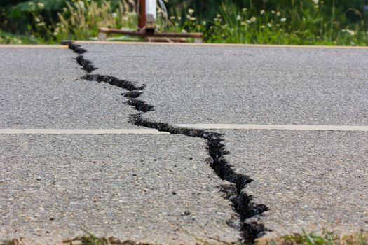 broken road by an earthquake in Chiang Rai, thailand