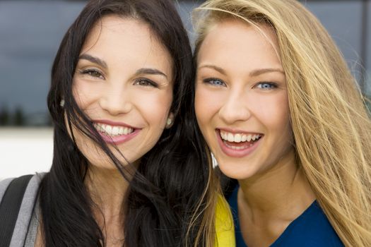 Portrait of a beautiful two young girls smiling