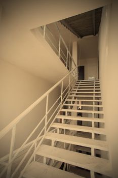 interior with stairway in the new unfinished house, instagram image style