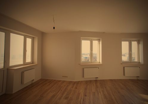 interior of the empty new room with windows, instagram image style