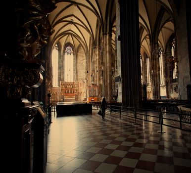 Interior of the Cathedral of St. Stephan in Vienna, Austria.s - JUNE 12: Stephansdom, built since 1221, symbol of Vienna and Austria. , instagram image style, Editorial use only