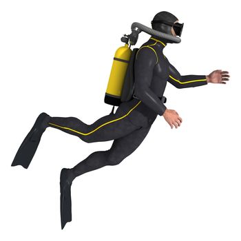 3D digital render of a male diver isolated on white background