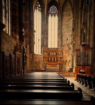 Interior of the Cathedral of St. Stephan in Vienna, Austria.s - JUNE 12: Stephansdom, built since 1221, symbol of Vienna and Austria. , instagram image style, Editorial use only