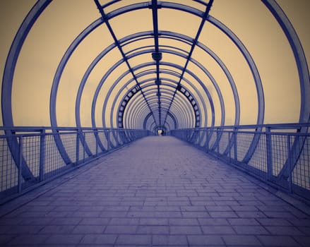 futuristic blue glass corridor with geometric perspective, instagram image style
