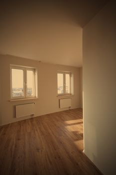 interior of the empty new room with windows, instagram image style