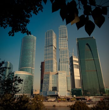 Moscow landscape with views of the business district Moscow City, instagram image style