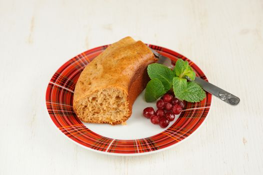 Homemade cake with cranberries and mint  horizontal