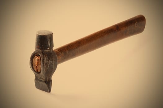 old metal hammer with wooden handle, instagram image style
