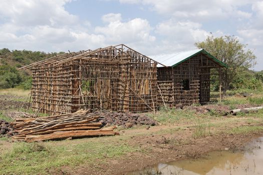 Construction of traditional houses, Great Rift Valley, Ethiopia, Africa