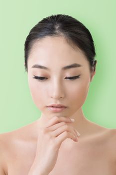 Asian beauty face, closeup portrait with clean and fresh elegant lady.