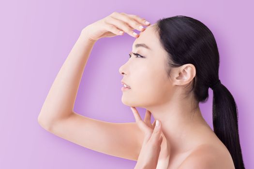 Asian beauty face, closeup portrait with clean and fresh elegant lady.