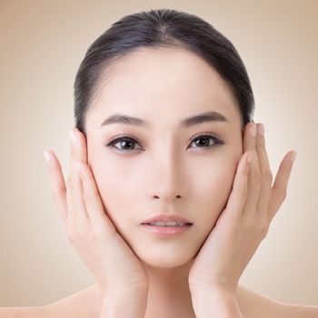 Asian beauty face, concept of glamour, makeup, healthcare etc.
