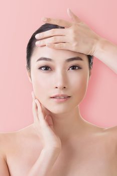 Asian beauty face, closeup portrait with clean and fresh elegant lady.