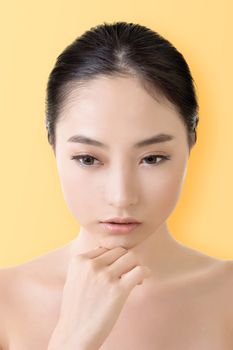 Asian beauty face, closeup portrait with clean and fresh elegant lady.