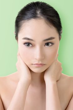 Asian beauty face, closeup portrait with clean and fresh elegant lady.