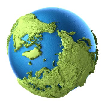 Globe 3d isolated on white background. North Pole. Elements of this image furnished by NASA