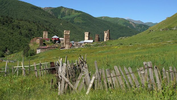 Panorama of Ushguli, Swanetia, Georgia, Europe