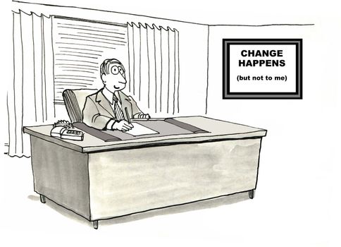 Manager with change happens sign.
