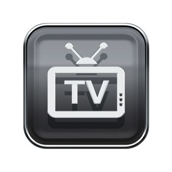 TV icon glossy grey, isolated on white background