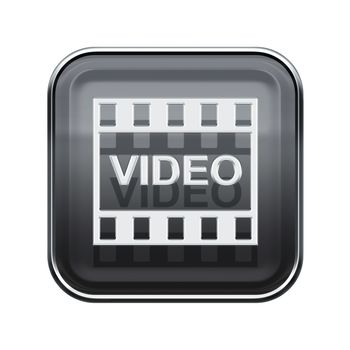 Video icon glossy grey, isolated on white background